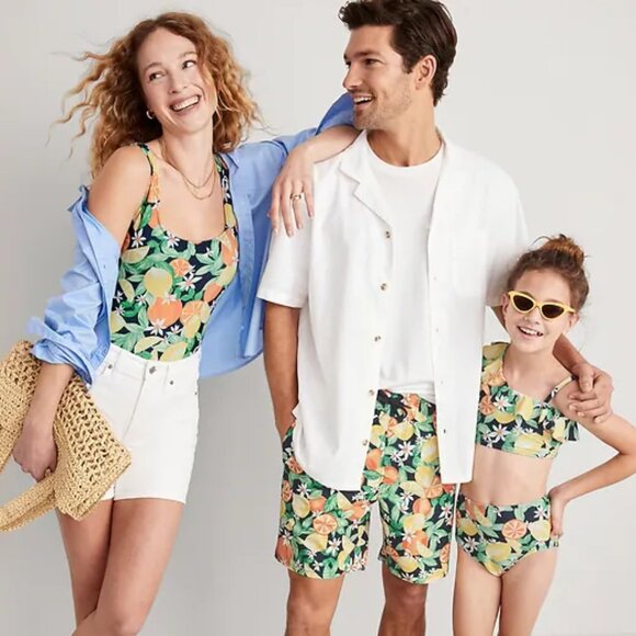 Scoop-Neck Longline Bikini Swim Top Lemons oranges tropical XS XSmall S SM Small - Picture 6 of 6